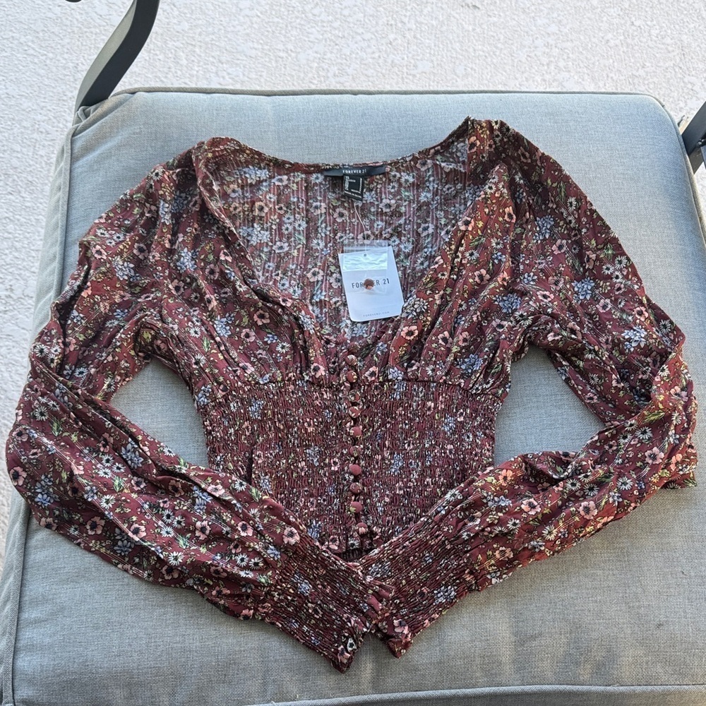 Forever 21 Burgundy Floral Blouse